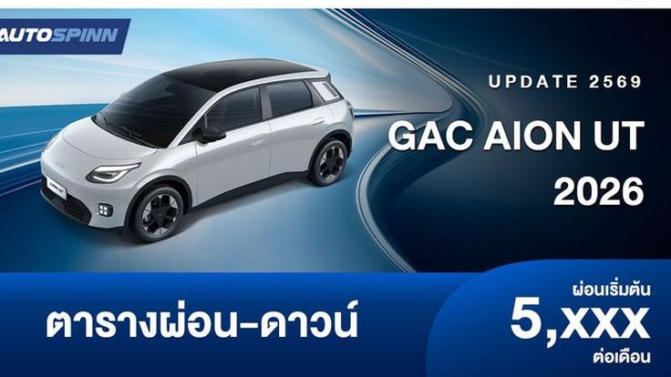 ตารางผ่อน GAC AION UT 2026 ปรับราคาเพิ่มขึ้น
