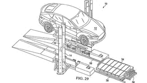 ภาพสิทธิบัตรชี้ Tesla สนใจระบบเปลี่ยนแบตเตอรี่รถพลังไฟฟ้าจริง