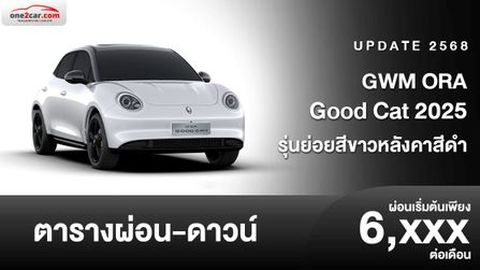 ตารางผ่อน GWM ORA Good Cat 2025 สีขาวหลังคาสีดำใหม่