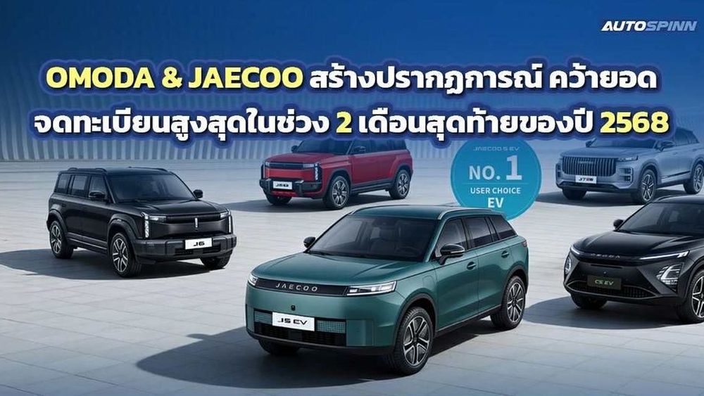 OMODA & JAECOO คว้าอันดับ 1 แบรนด์รถไฟฟ้ายอดจดทะเบียนสูงสุดในช่วง 2 เดือนสุดท้ายของปี 2568
