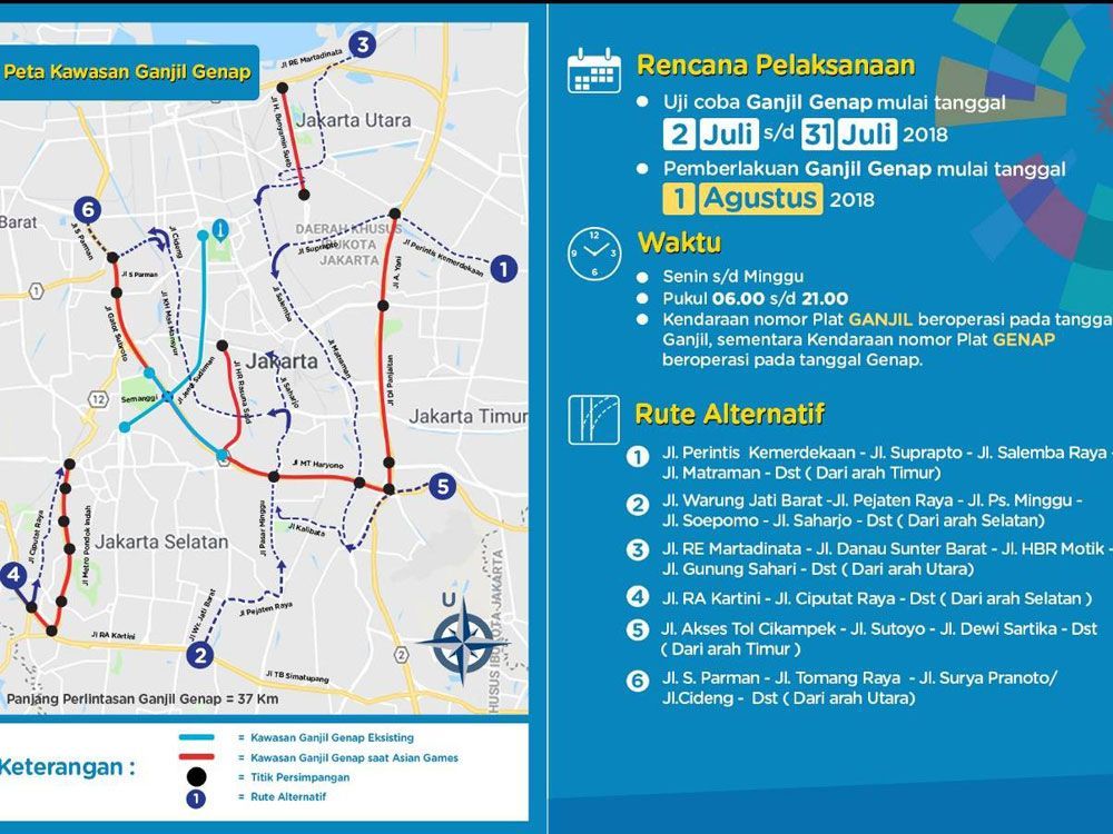 Aturan Ganjil-Genap di Jakarta Diperluas Mulai 1 Agustus Karena Asian Games