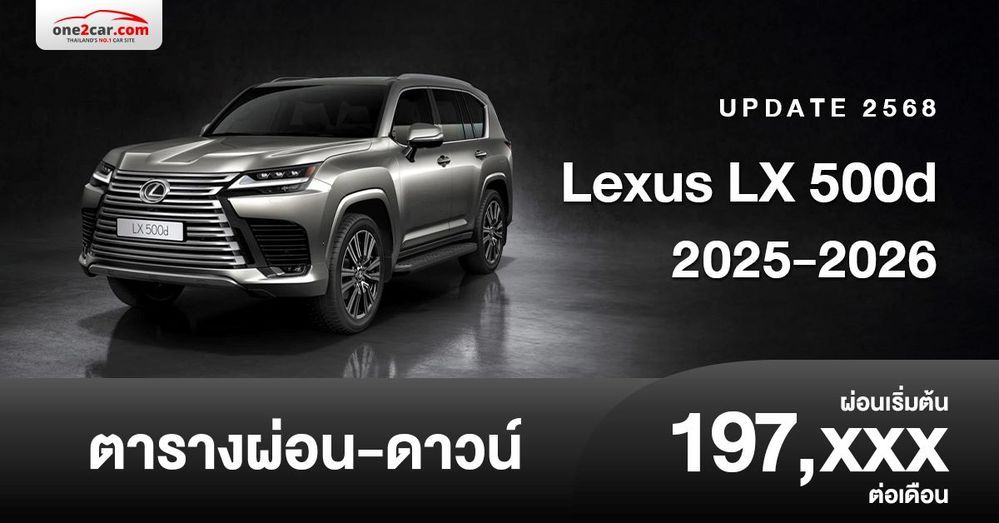 ตารางผ่อน Lexus LX 500d เครื่องยนต์ดีเซลเทอร์โบคู่ 3.3 ลิตร